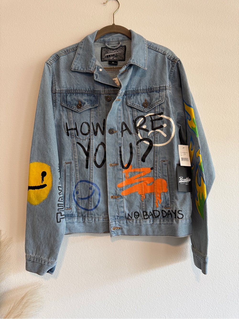 Brooklyn Denim Jacket - Light Blue with Multicolor Graphic Art